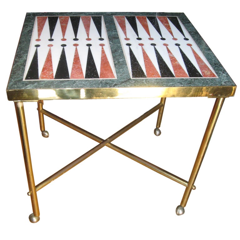 Custom Midcentury Brass and Marble Backgammon Table at 1stdibs