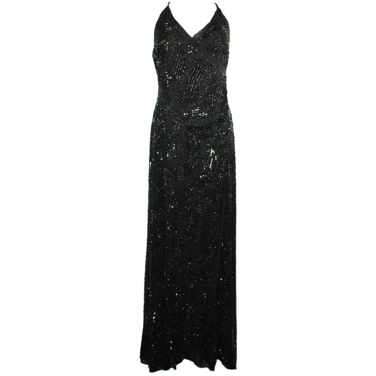 Giorgio Armani Gorgeous Black Beaded Long Evening Gown at 1stdibs