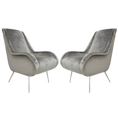 Pair of Italian Mid Century Modern Armchairs with Nickel Legs at 
