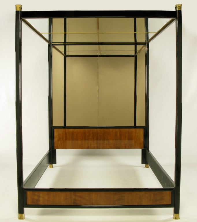 Henredon Mirror, Black Lacquer, and Walnut Queen Canopy Bed at 1stdibs