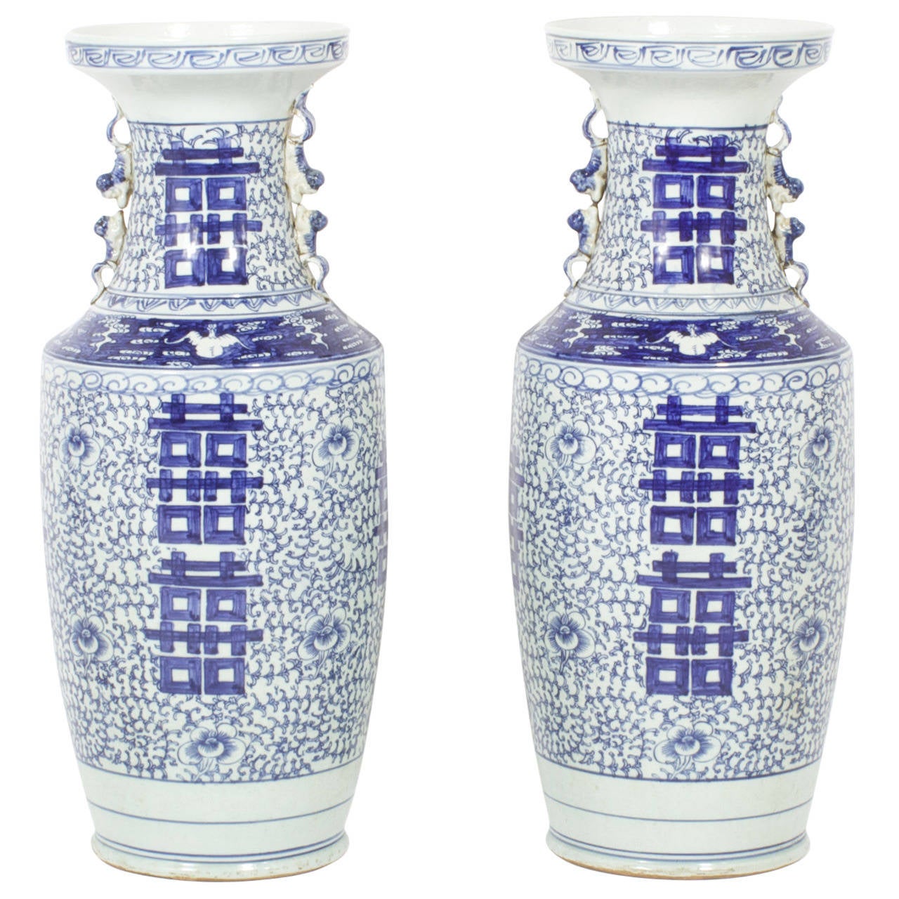 Pair of Large Blue and White Chinese Porcelain Vases at 1stdibs