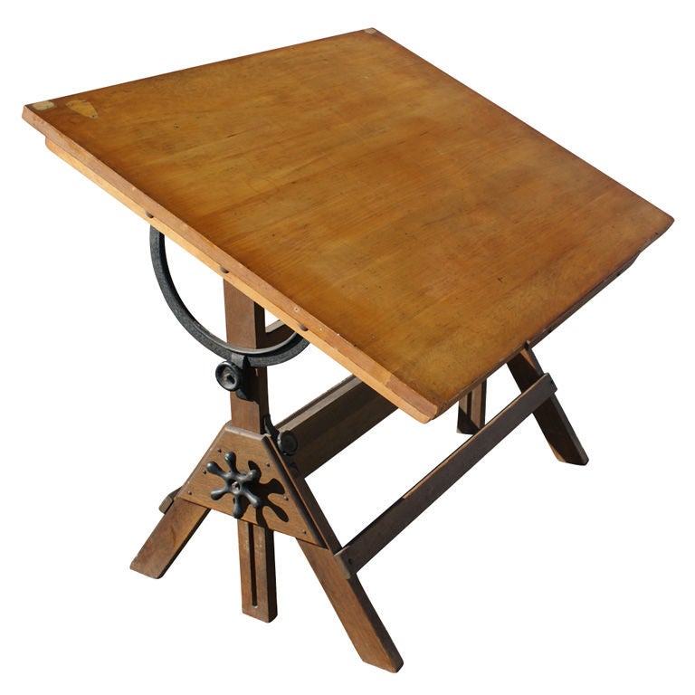 Vintage Hamilton Oak And Maple Adjustable Drafting Table at 1stdibs