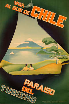 Cartaz da propaganda do curso do vintage original rara promover Chile, América do Sul