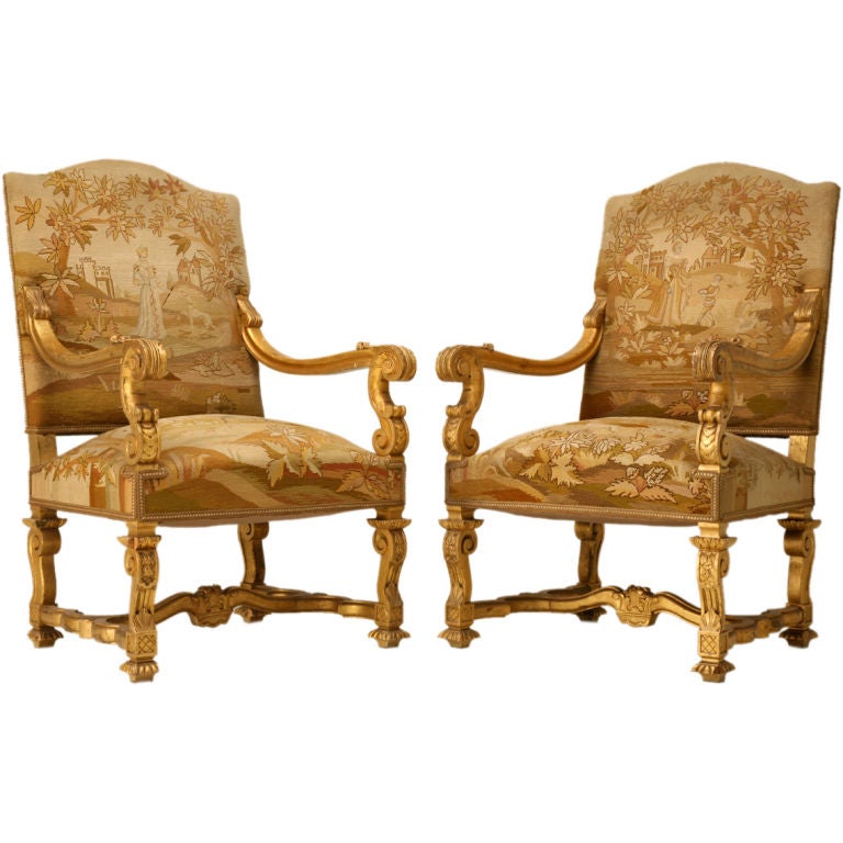 c.1880 Original French Gilt Louis XIV Style Throne Chairs at 1stdibs