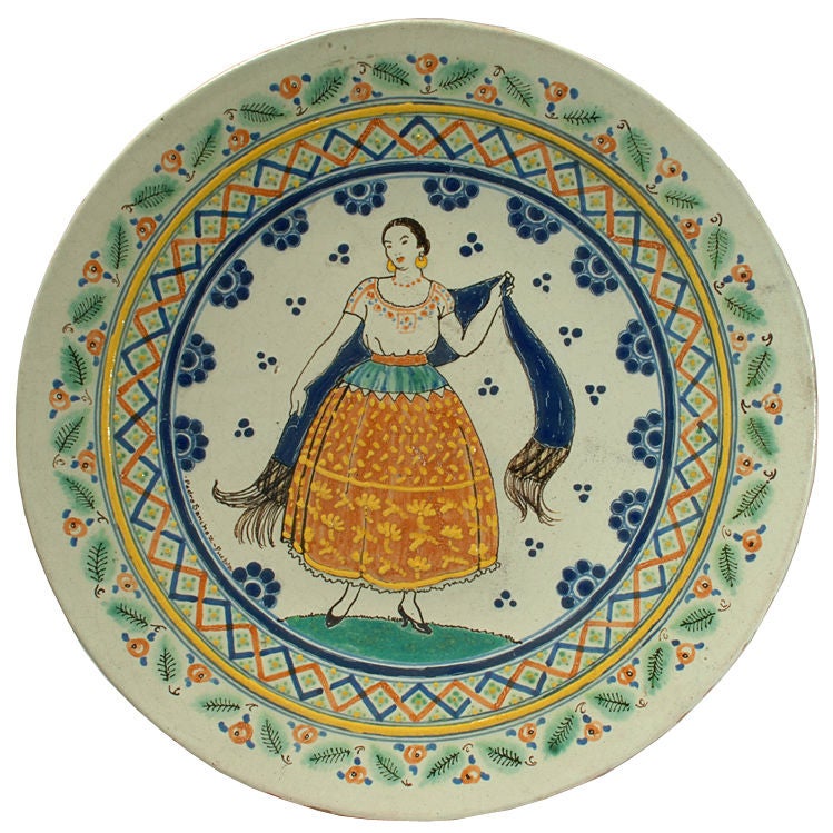 Rare Antique Mexican Talavera Poblana Platter at 1stdibs