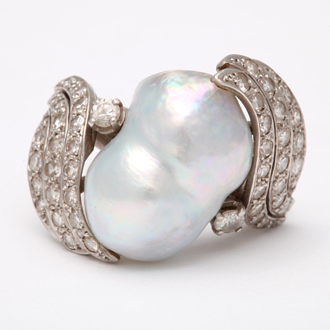 Large South Sea Baroque Pearl And Diamond Ring at 1stdibs