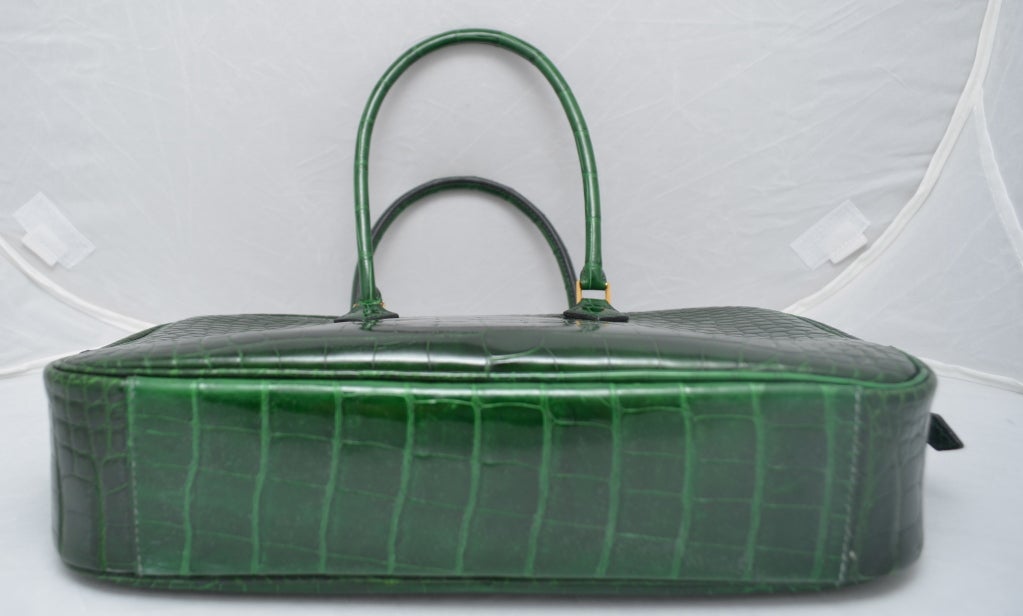 Hermes Paris Vert Fonce Dark Green Crocodile 28 cm Plume Handbag at 1stdibs