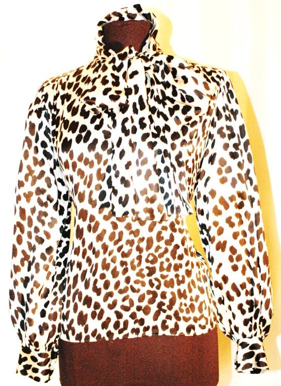 Vintage Yves Saint Laurent YSL Rive Gauche Silver Silk leopard print ...