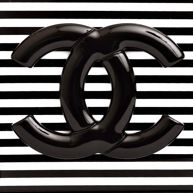 Chanel Black and White Striped Patent Boy Brick Crossbody Bag at 1stdibs