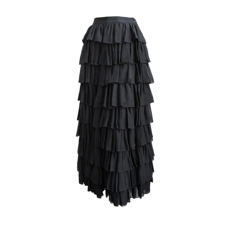 early 1980's NORMA KAMALI black silk tierred skirt at 1stdibs
