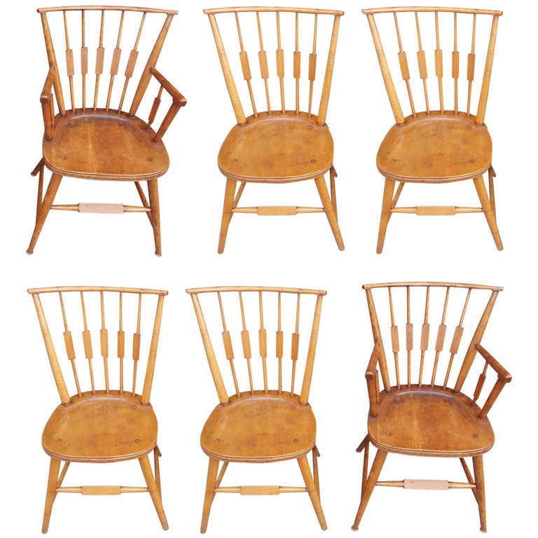 Set of six maple-cherry-and-walnut Windsor chairs, ca. 1820