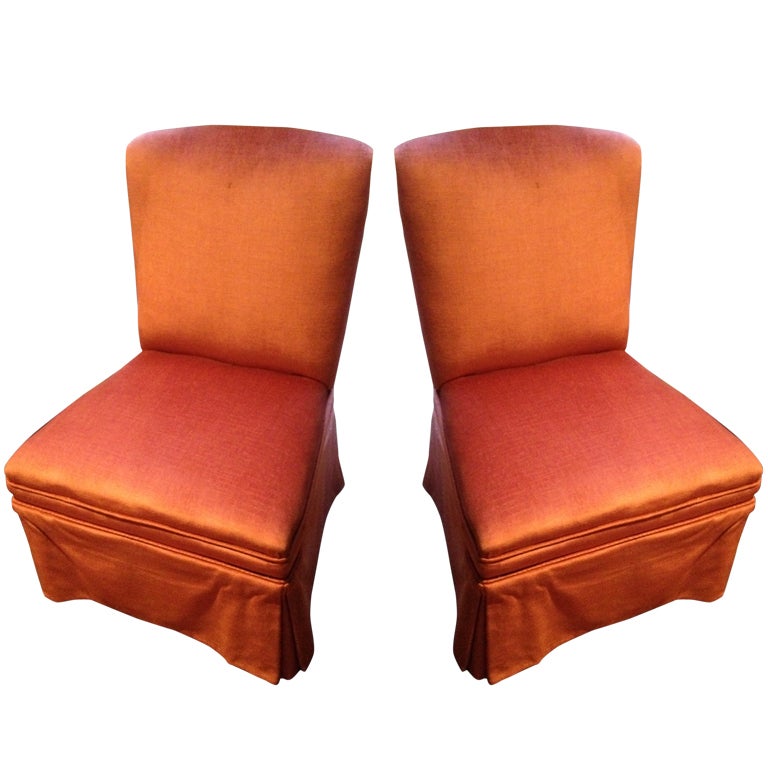 Pair of Vintage Upholstered Slipper Chairs, circa 1970