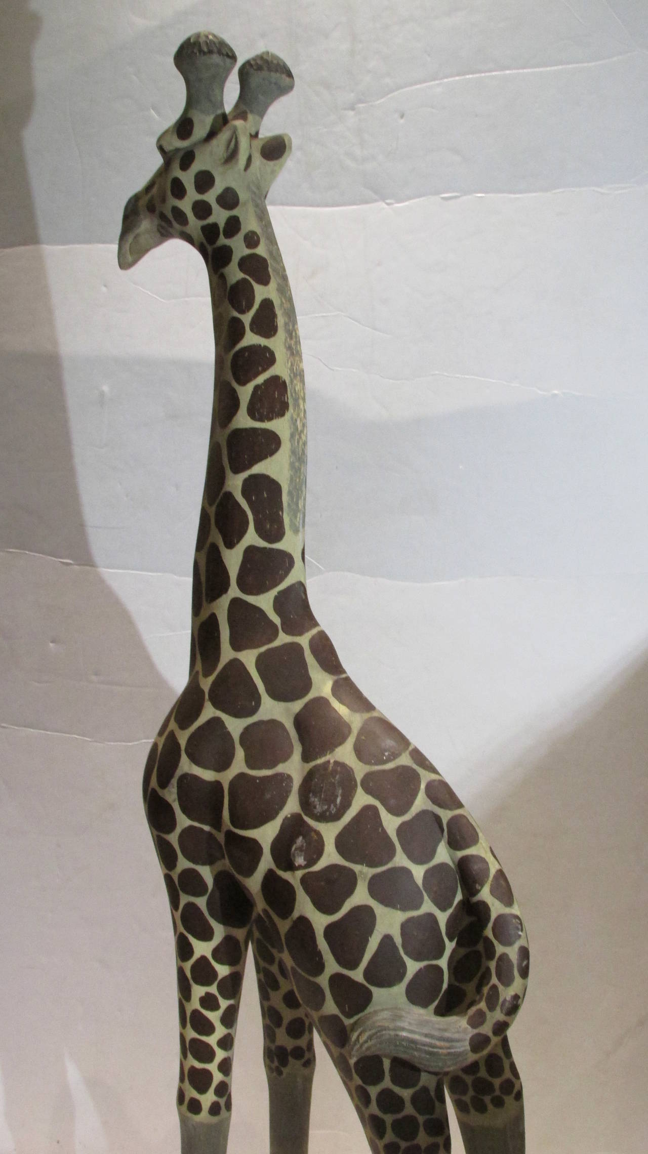 Large Wood Carved and Polychrome Painted Giraffe Statue at ...